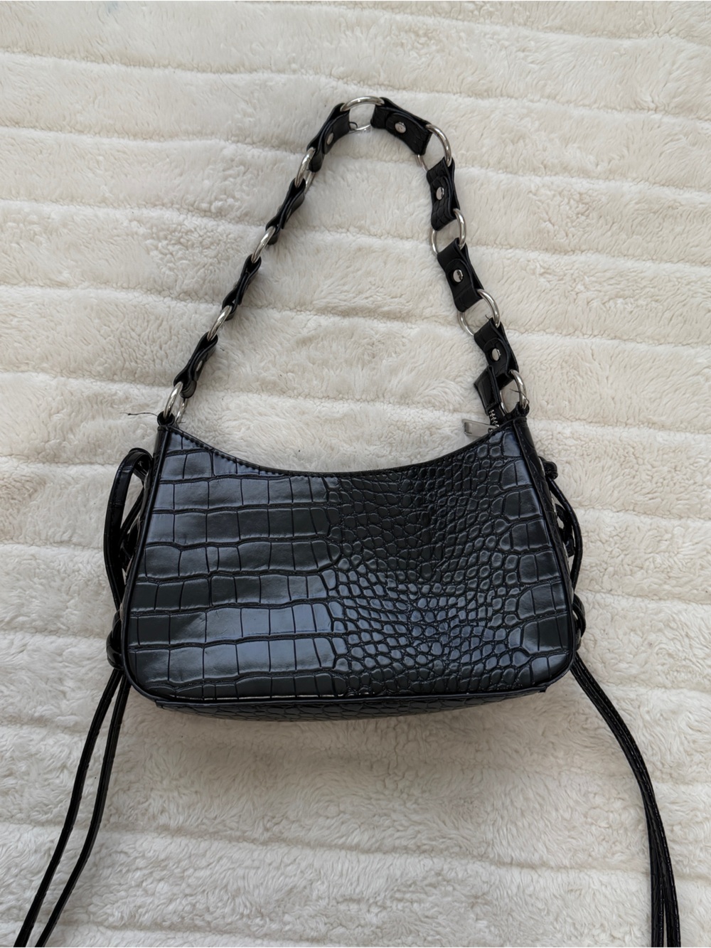 Urban Outfitters Black Croc-Embossed Chain Strap Crossbody